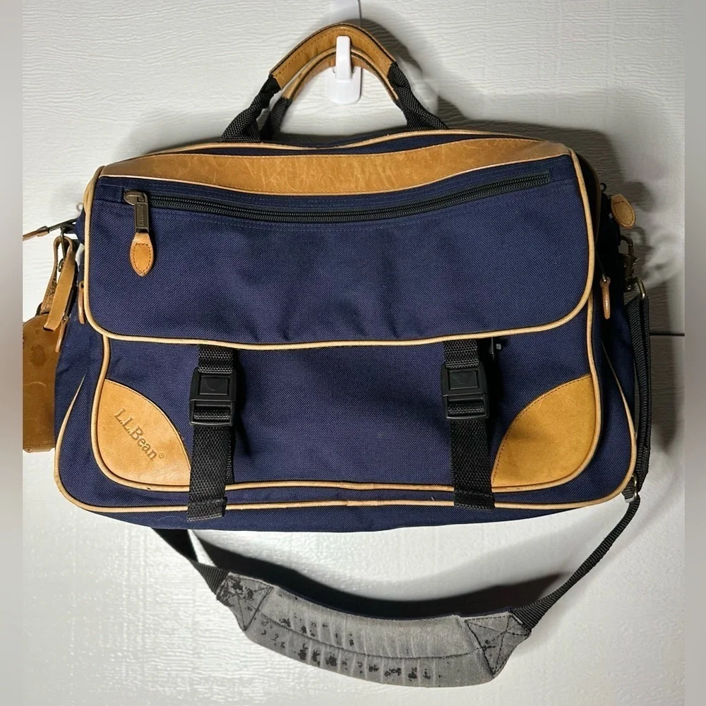 LL Bean Navy Sportsman's Deluxe Briefcase Bag Crossbody Travel